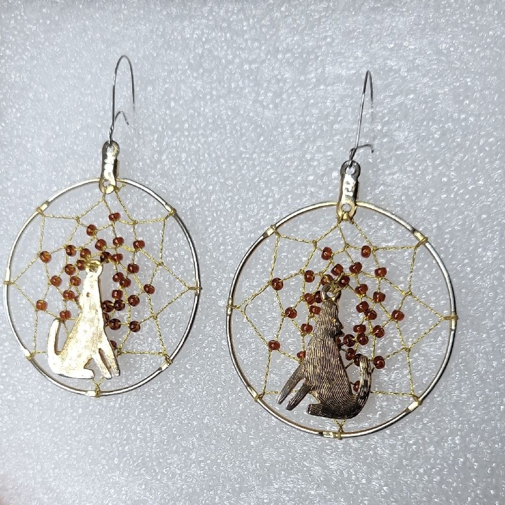 Coyote Beaded Dreamcatcher Dangle Drop Earrings